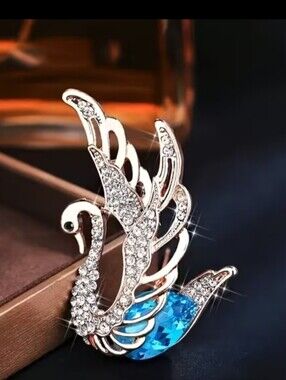 🌺Swan Brooch with Blue Crystals And Rhinestones Swan Accessories Tropical